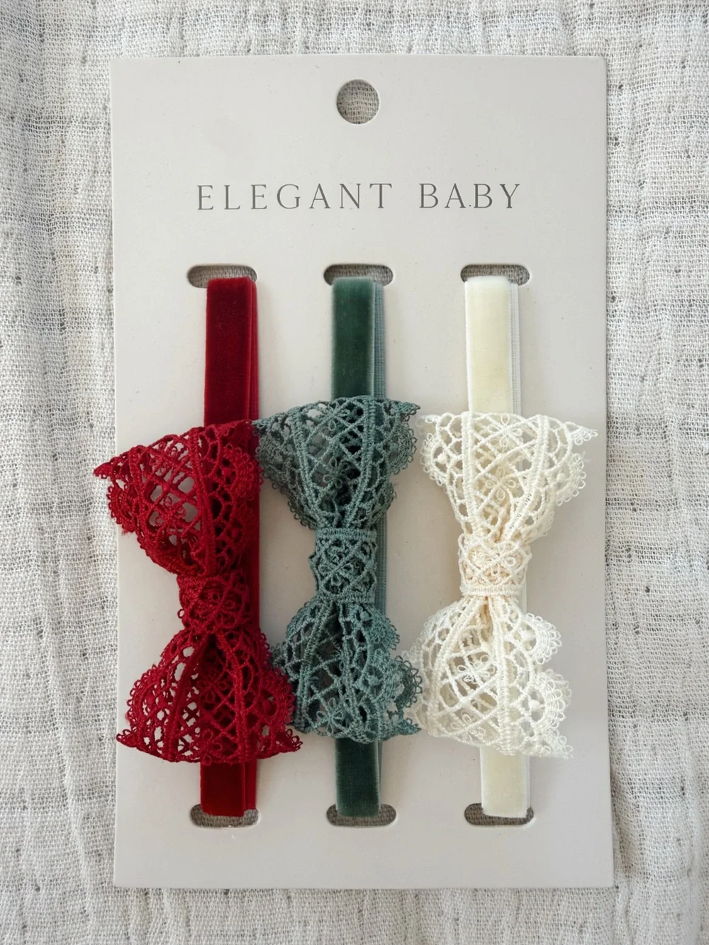 Elegant Baby Lace Bow Headband Set - Ivory, Green, Red
